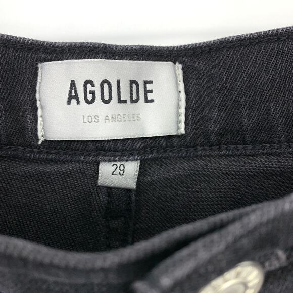 Agolde Button Fly Riley High Rise Straight Crop Jean Womens 29 Black Gray Wash - Picture 5 of 6